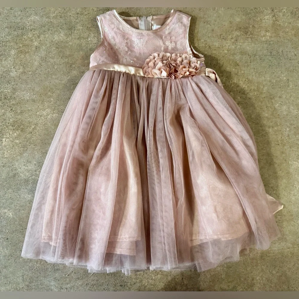 Adorable Elegant Pink Infant Sequin & Tulle Dress, Girls Size 12M
